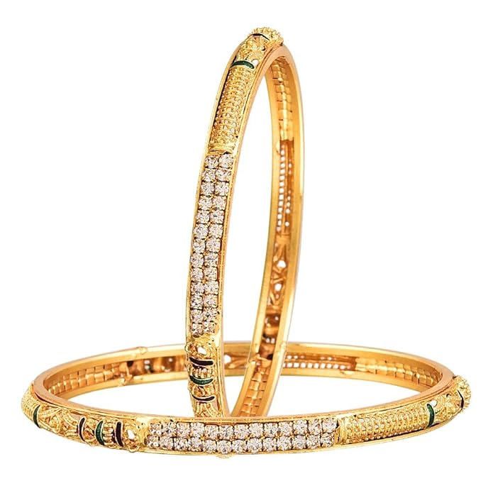 22KT Gold Plated Long Traditional Haram and White Temple Coin Choker Necklace with Earring, Bangles Jewellery Set For Women & Girls (Buy 1 get 1 free)