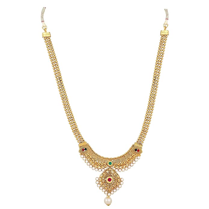 Shining Diva Fashion 22k Gold Plated Long Short Necklace Combo Stylish Traditional Pearl Jewellery Set for Women (Buy 1 get 1 free)