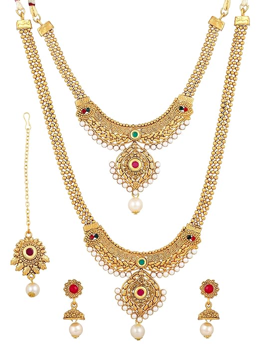 Shining Diva Fashion 22k Gold Plated Long Short Necklace Combo Stylish Traditional Pearl Jewellery Set for Women (Buy 1 get 1 free)