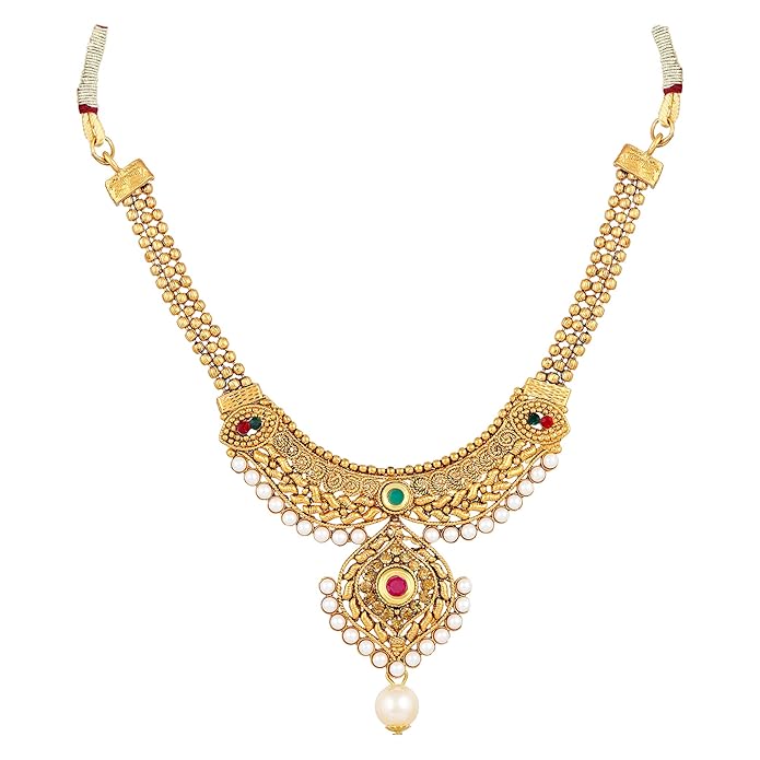 Shining Diva Fashion 22k Gold Plated Long Short Necklace Combo Stylish Traditional Pearl Jewellery Set for Women (Buy 1 get 1 free)