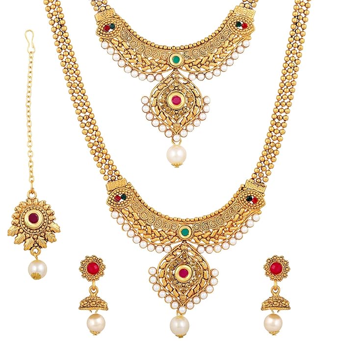 Shining Diva Fashion 22k Gold Plated Long Short Necklace Combo Stylish Traditional Pearl Jewellery Set for Women (Buy 1 get 1 free)