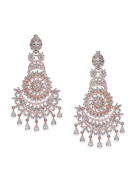 22k Rose Gold Plated AAA Crystal Cubic Zirconia Studded Premium Chandelier Earrings