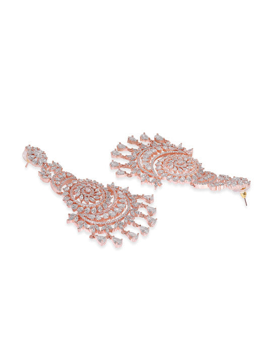 22k Rose Gold Plated AAA Crystal Cubic Zirconia Studded Premium Chandelier Earrings