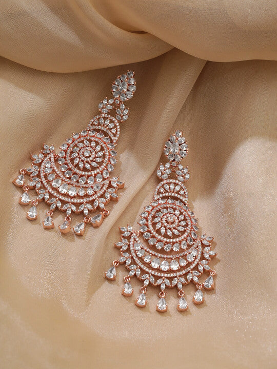 22k Rose Gold Plated AAA Crystal Cubic Zirconia Studded Premium Chandelier Earrings