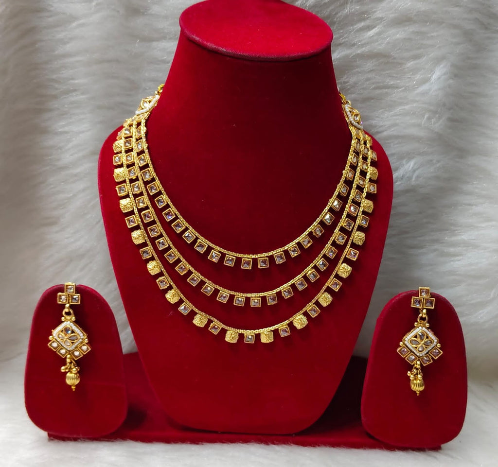 Jewellery for 22KT Gold Plated 3 Layer Necklace Set for Women & Girls (Buy 1 get 1 free)