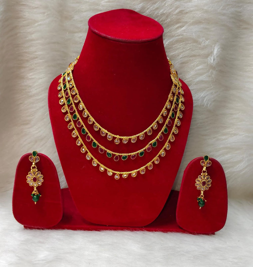 Jewellery for 22KT Gold Plated 3 Layer Necklace Set for Women & Girls (Buy 1 get 1 free)